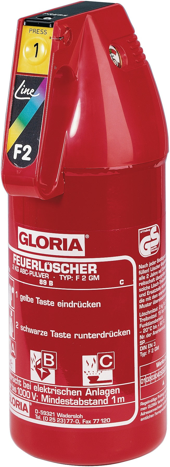 GLORIA KFZ-Pulverfeuerlöscher 1 kg mit Dauerdruck und Halter – Brandklassen 8A 34B C