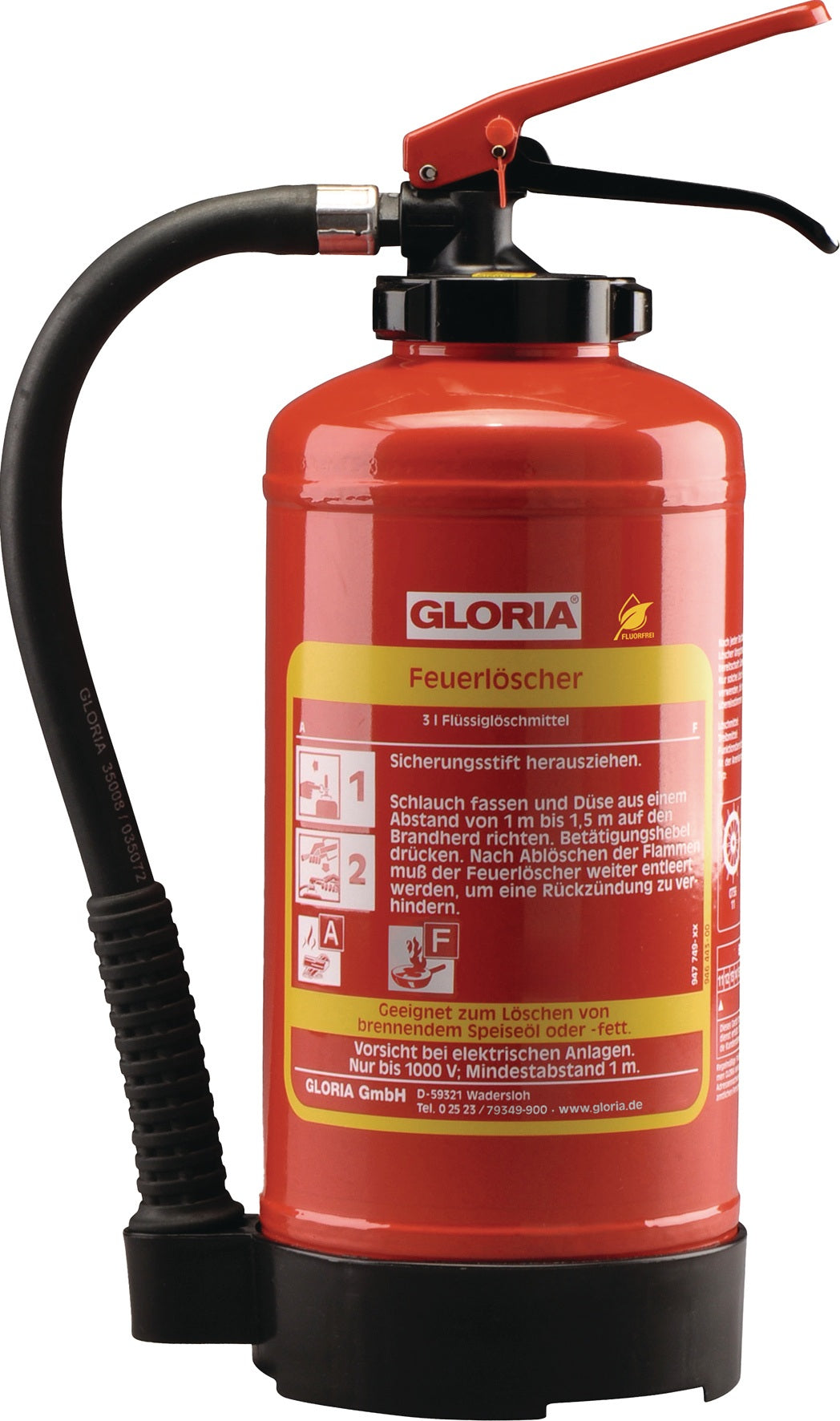 GLORIA Fettbrandfeuerlöscher FA 3 EASY 3l – für Speiseöl- und Fettbrände, Brandklasse 8A 75F, mit Wandhalter