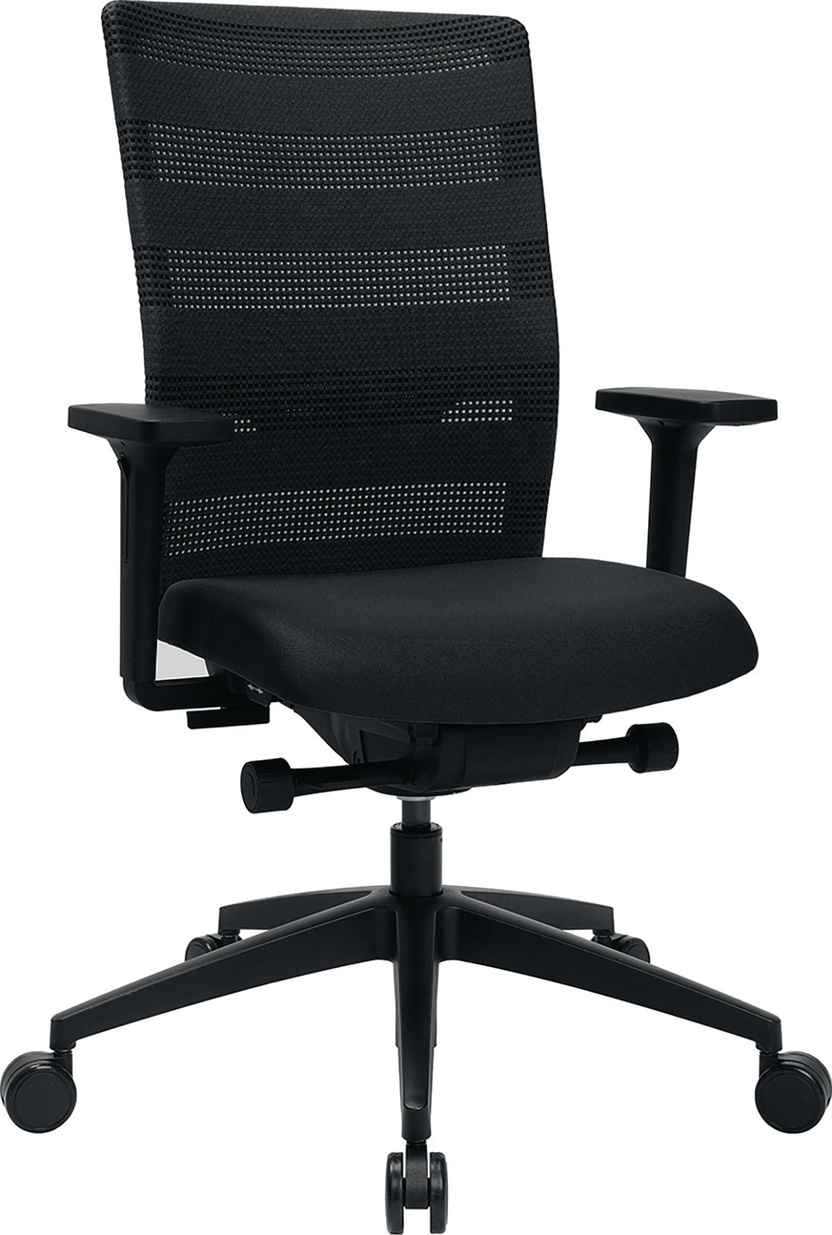 TOPSTAR Bürodrehstuhl mit Synchrontechnik, Netzrücken & Armlehnen – schwarz, 110 kg