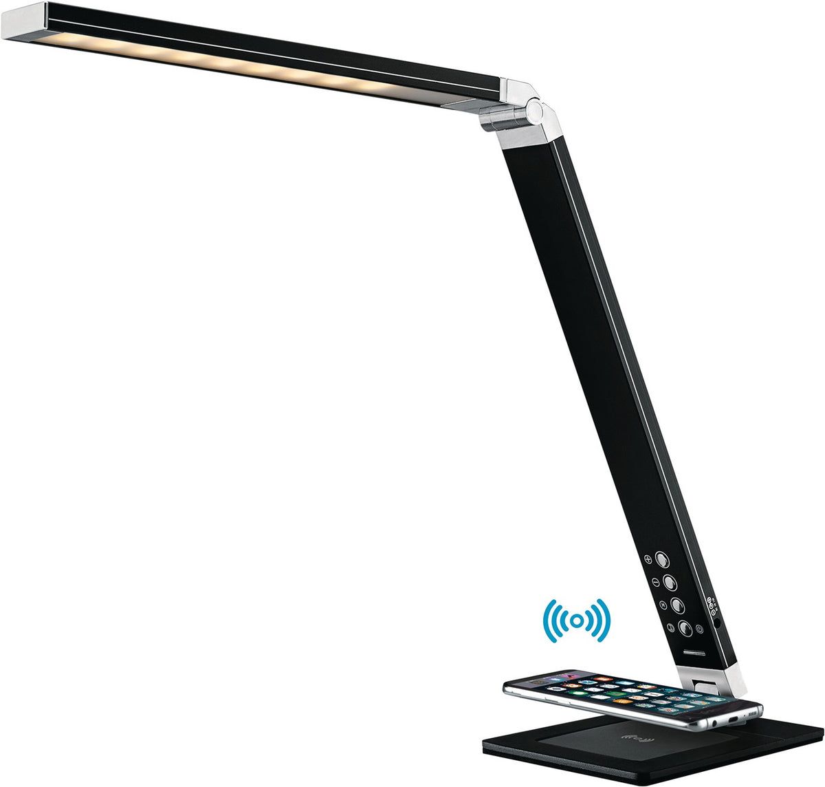 HANSA Schreibtischleuchte Aluminium schwarz mit LED, Standfuß, 5-Stufen-Dimmer & Induktions-Ladefläche