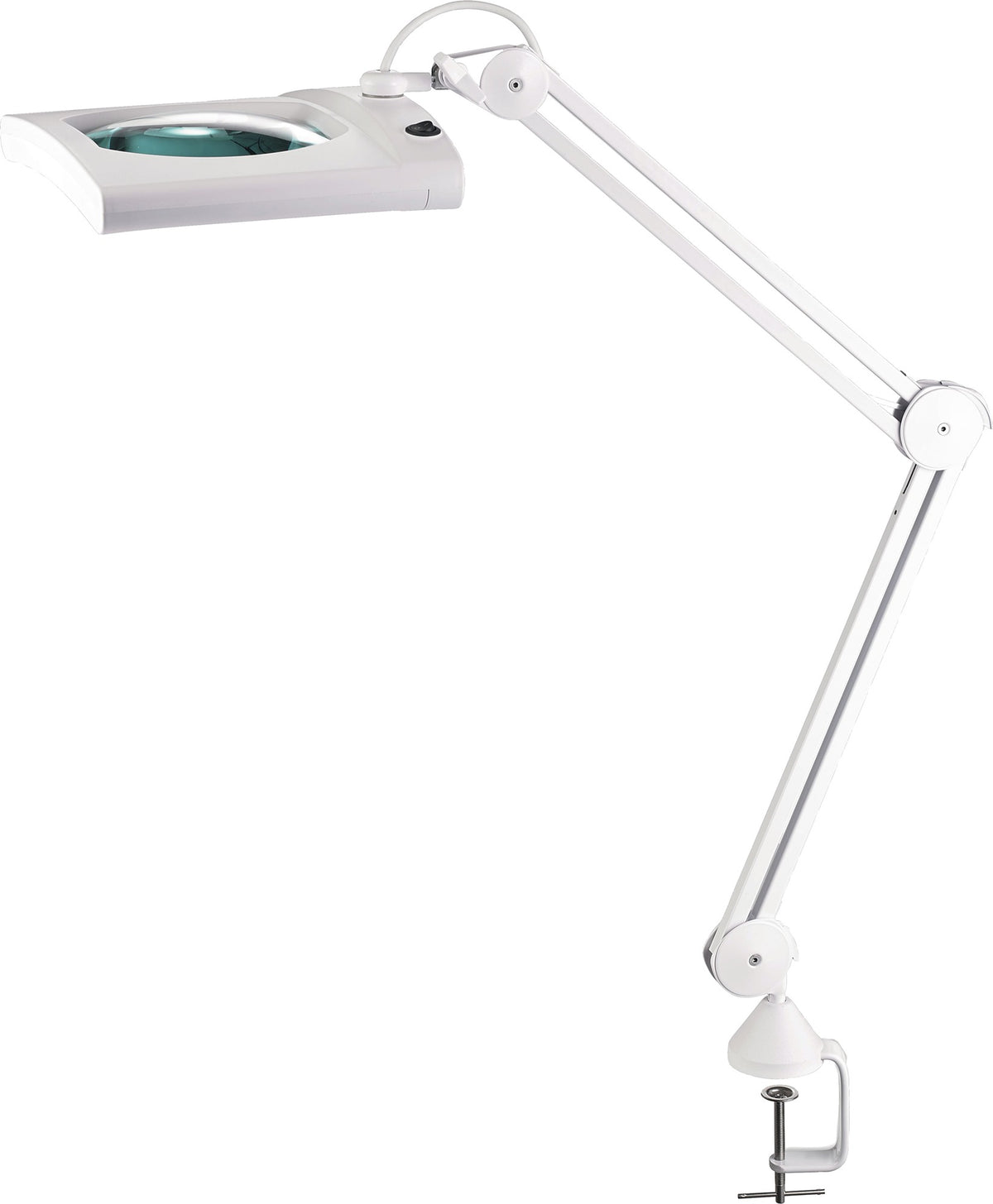 ALCO LED-Lupenleuchte Glaslinse 190,5 mm (7,5") mit Tischklemme, weiß, eckiger Kopf