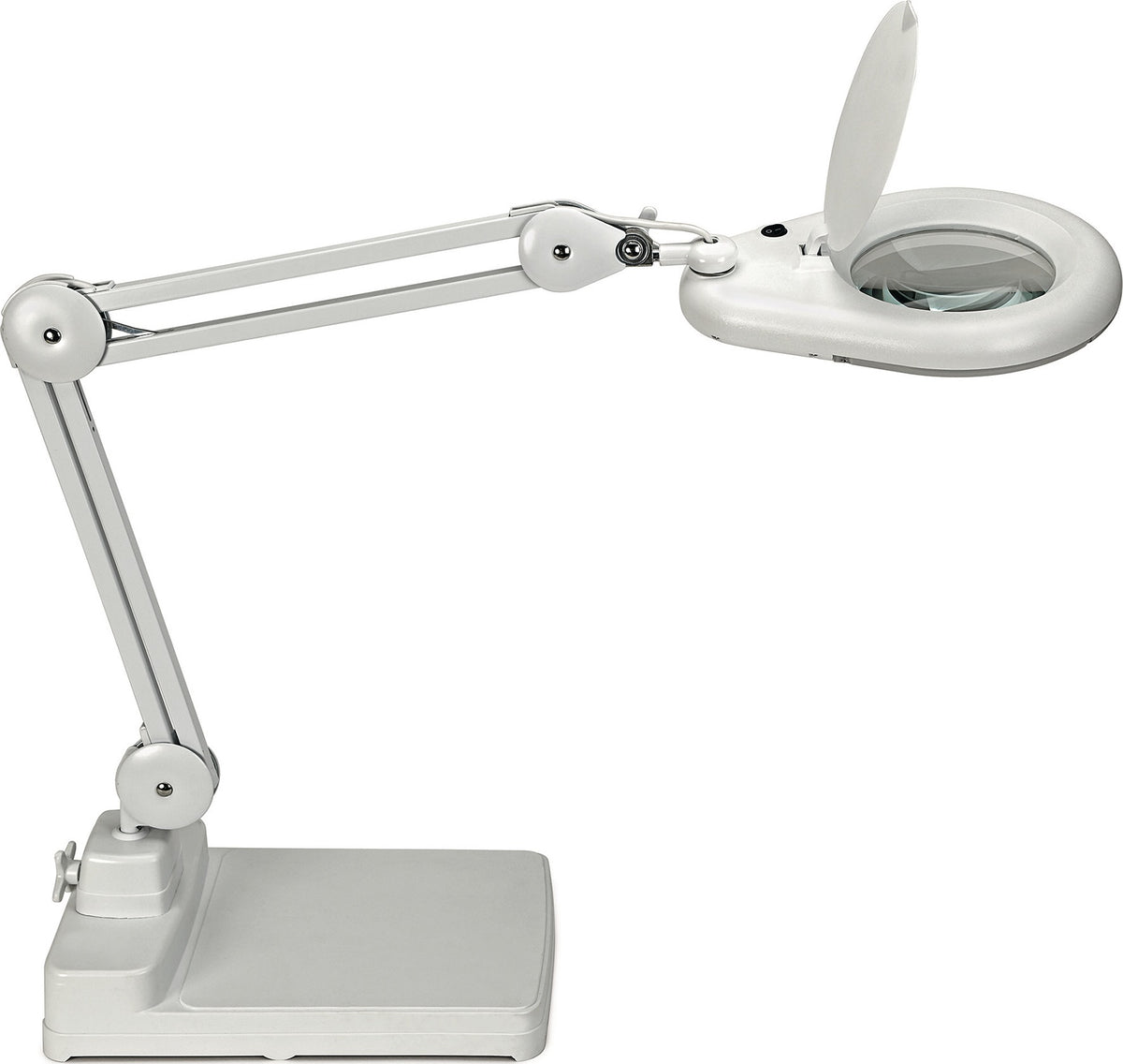 Jakob Maul LED-Lupenleuchte Glaslinse 127 mm 5 Zoll mit Tischklemme, weiß, runder Kopf