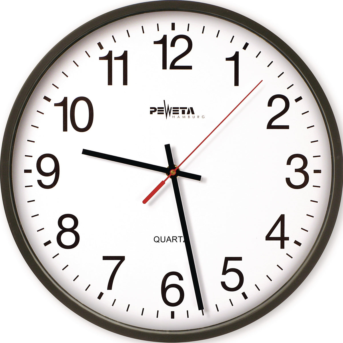 PEWETA Wanduhr Quarzuhr Ø250mm weiß – geräuschloses Uhrwerk, arabische Zahlen, 1,5V
