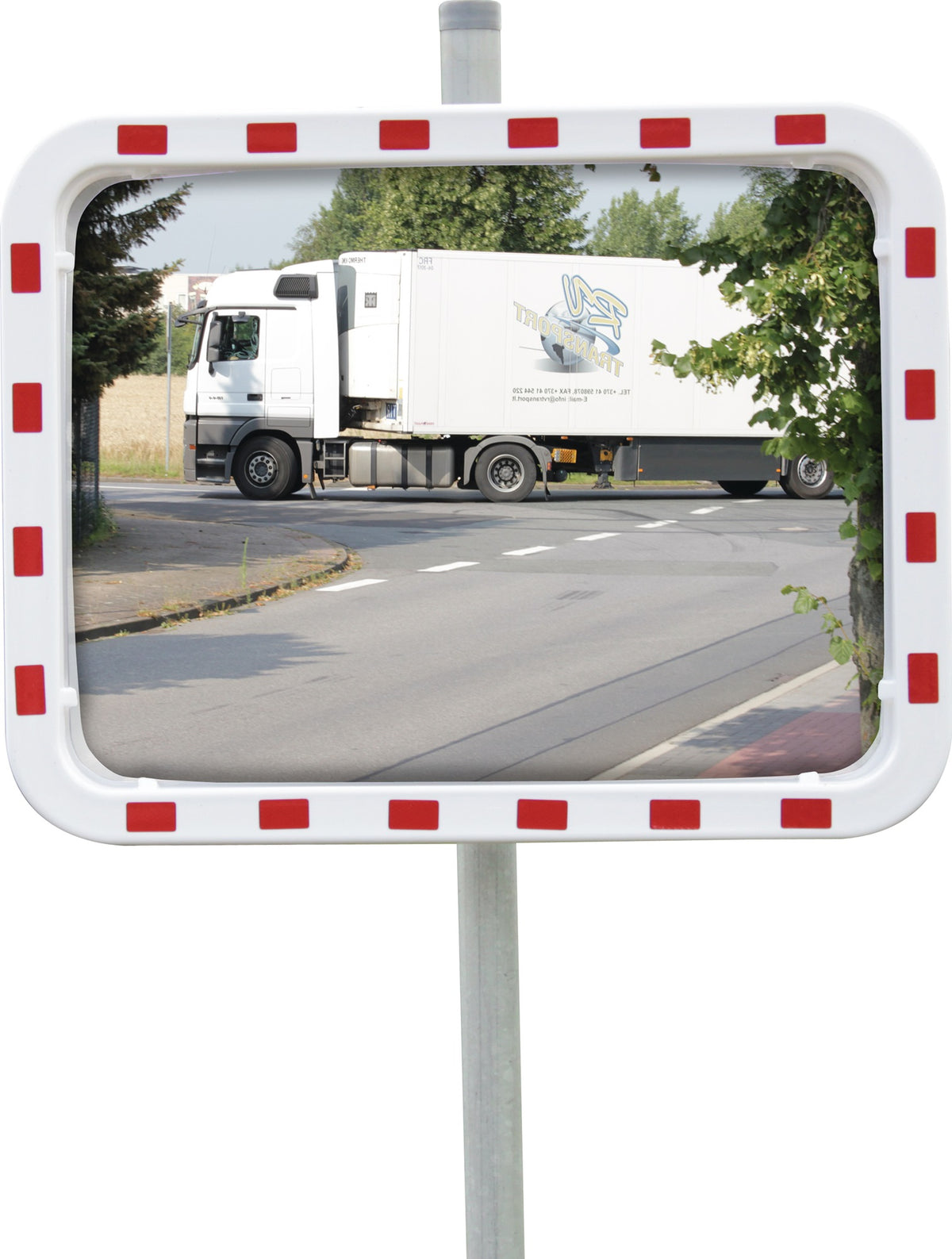 DANCOP Verkehrsspiegel 400x600 mm Kunststoff rot/weiß mit Rohrhalterung – 15 m Sichtweite