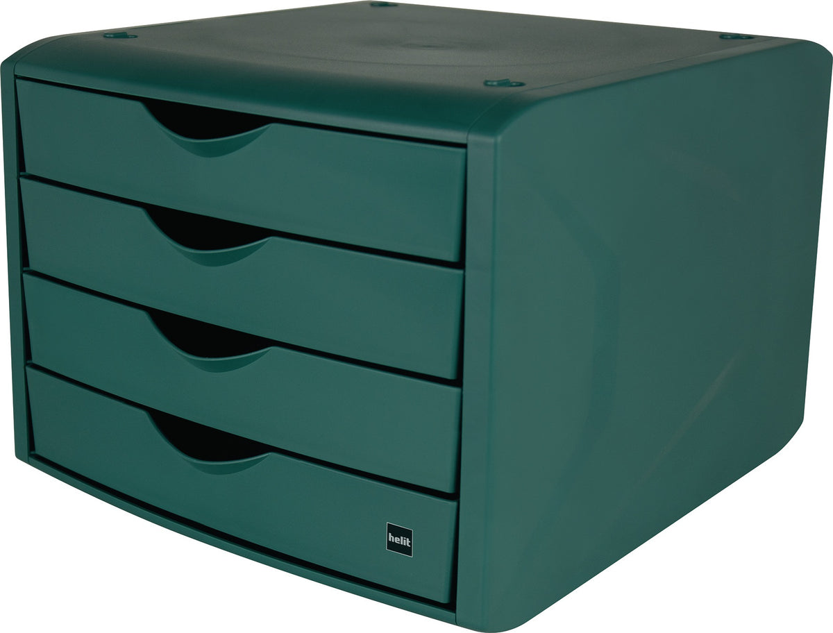 HELIT Schubladenbox mit Auszugssperre, 4 Schubladen, blau, DIN A4, H215xB265xT332mm