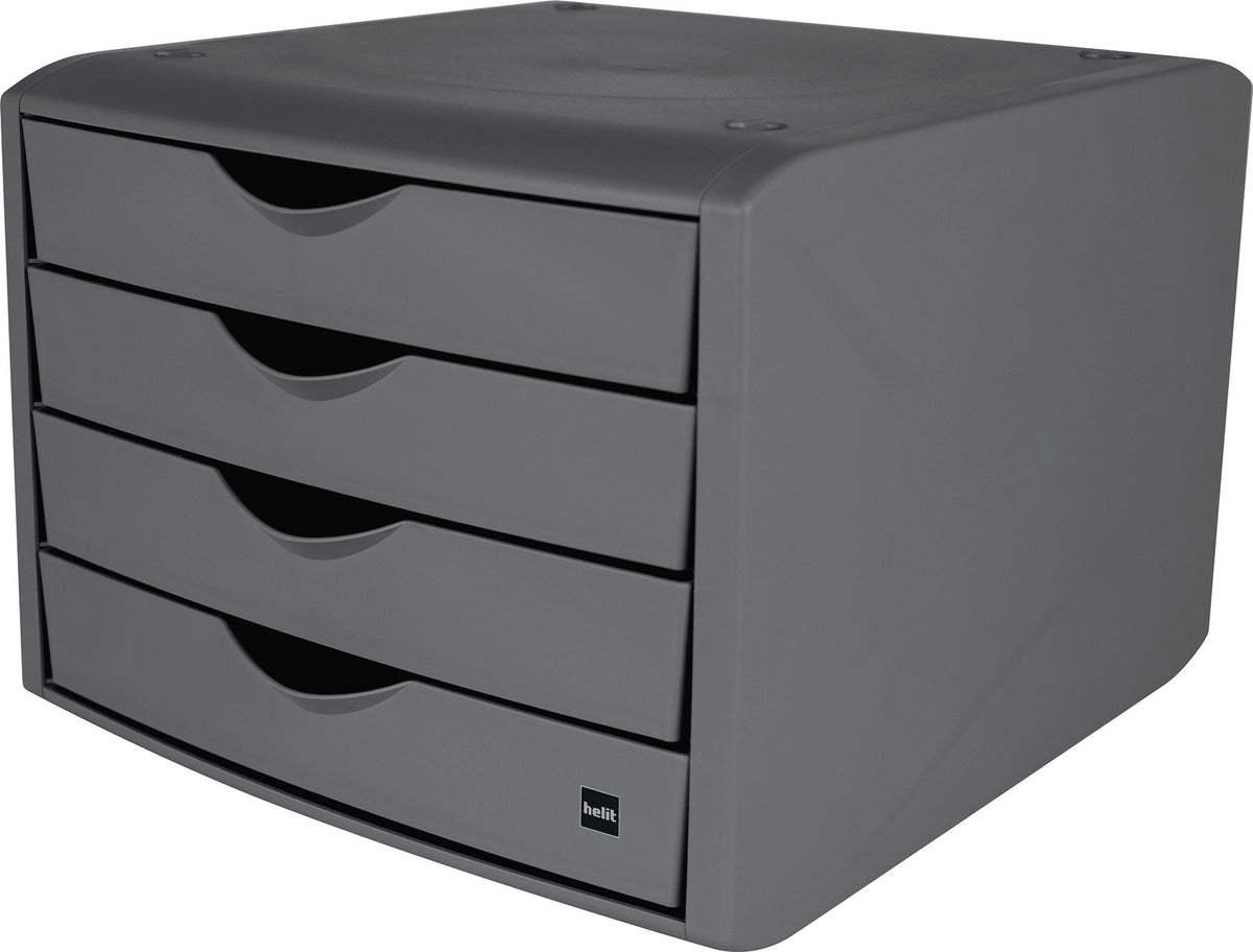 HELIT Schubladenbox mit Auszugssperre, 4 Schubladen, blau, DIN A4, H215xB265xT332mm