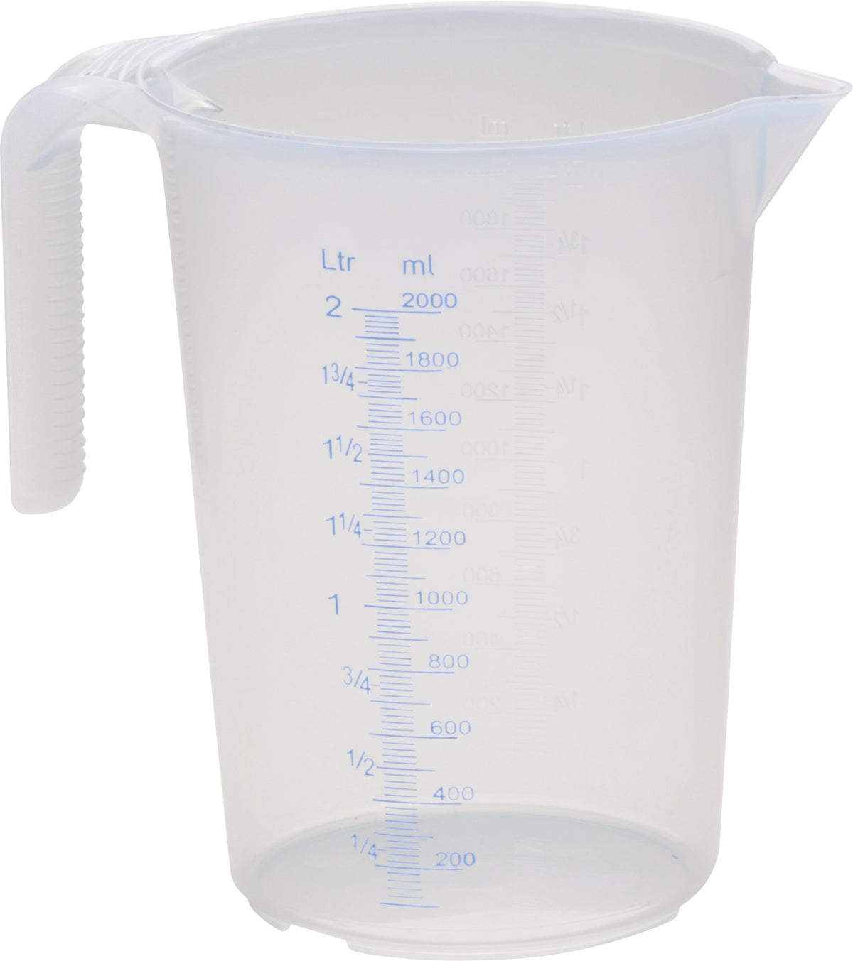 HÜNERSDORFF Messkanne 1000 ml aus Polypropylen, transparent, mit offenem Griff und blauer Skala