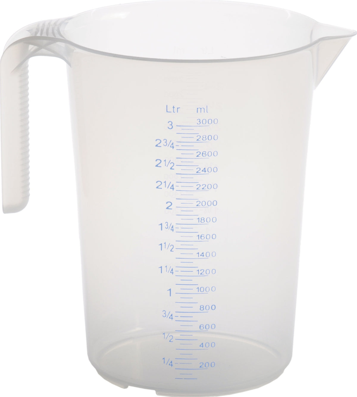 HÜNERSDORFF Messkanne 1000 ml aus Polypropylen, transparent, mit offenem Griff und blauer Skala