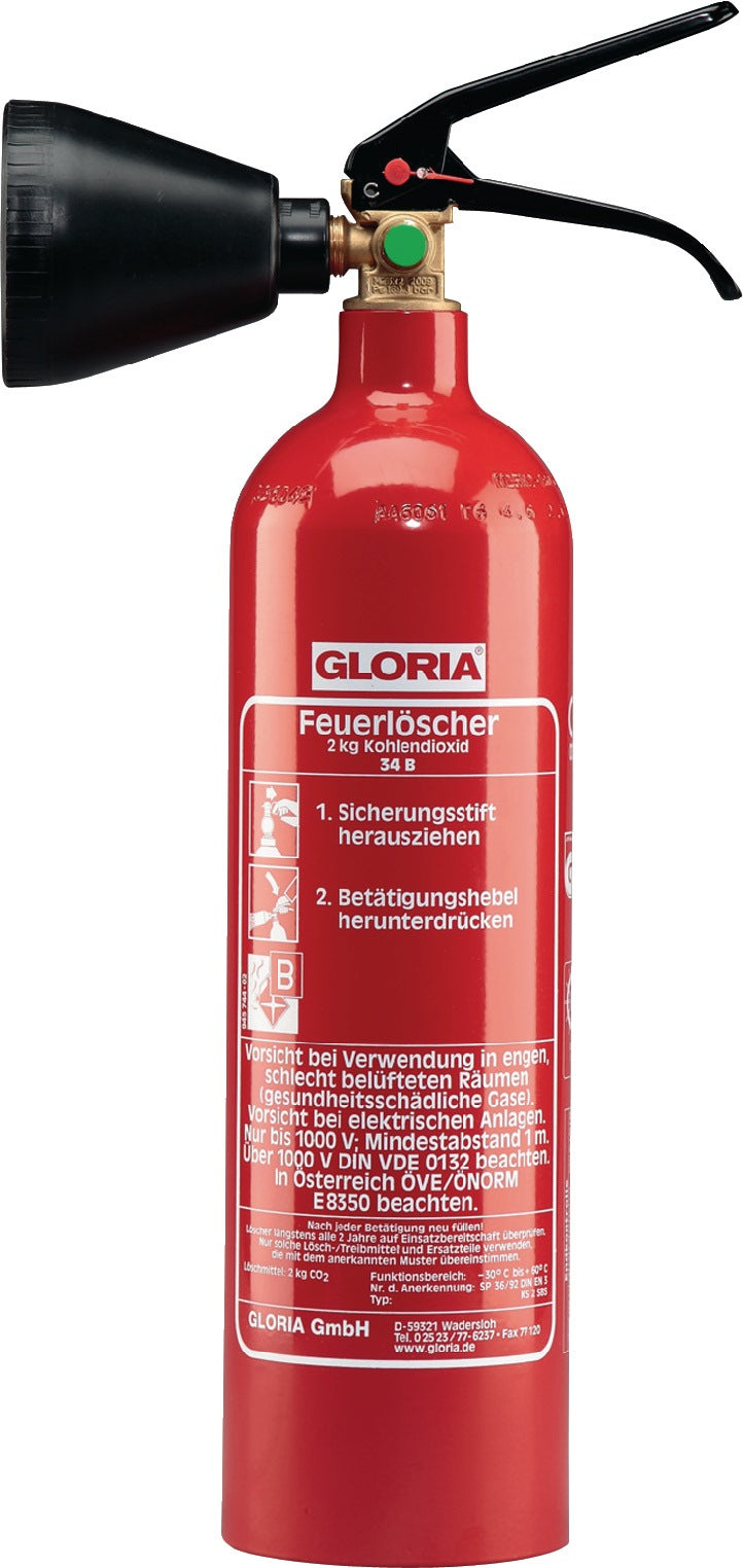 GLORIA Kohlendioxidfeuerlöscher 5 kg – 89 B, mit Wandhalter, rückstandsfrei