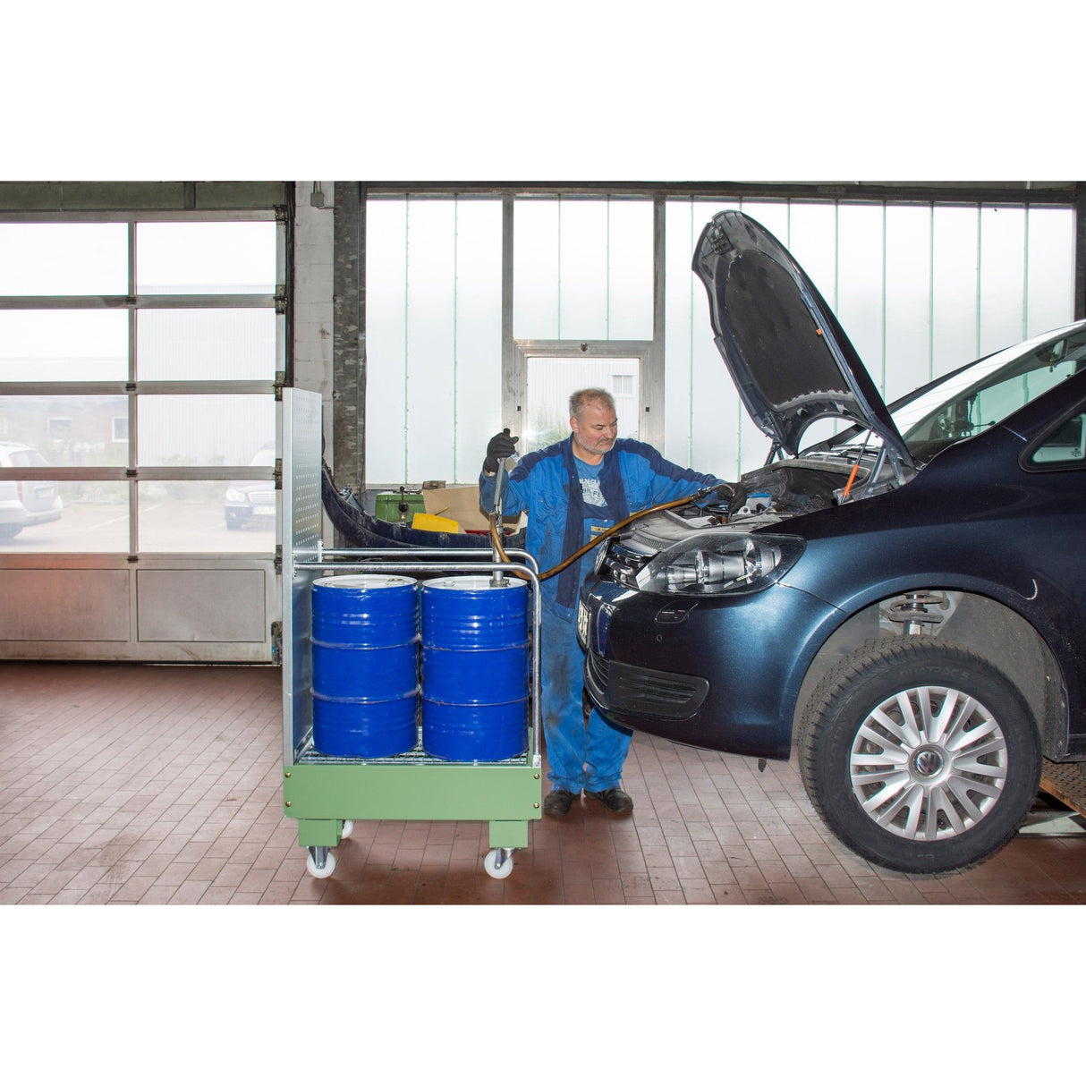 BAUER Südlohn Fahrbare Auffangwanne mit Lochplattenwand Typ LPW 60-3 RAL 6011 Resedagrün - Art.-Nr. 4447-57-0000-4