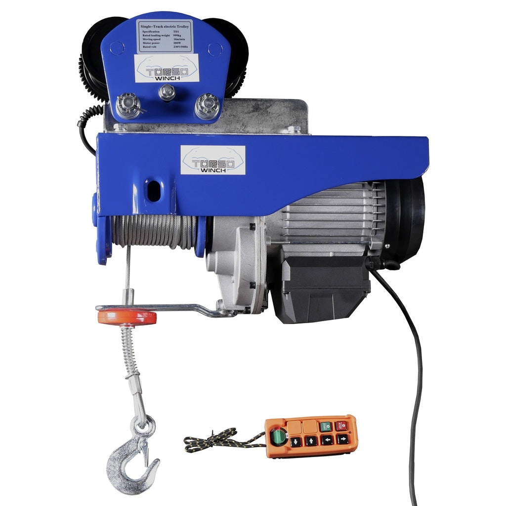 TORSO Elektrischer Seilzug mit Funkfernbedienung – Kraftvoll & Vielseitig 150 / 300 kg 230V - Elektrische Seilwinde HC0300PW