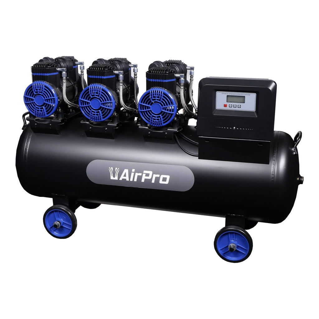 AirPro 150 L/min Ölfreier Flüsterkompressor, Silent Kompressor - 3x1 PS - 100 L Tankvolumen - 230V - CP21P3T100