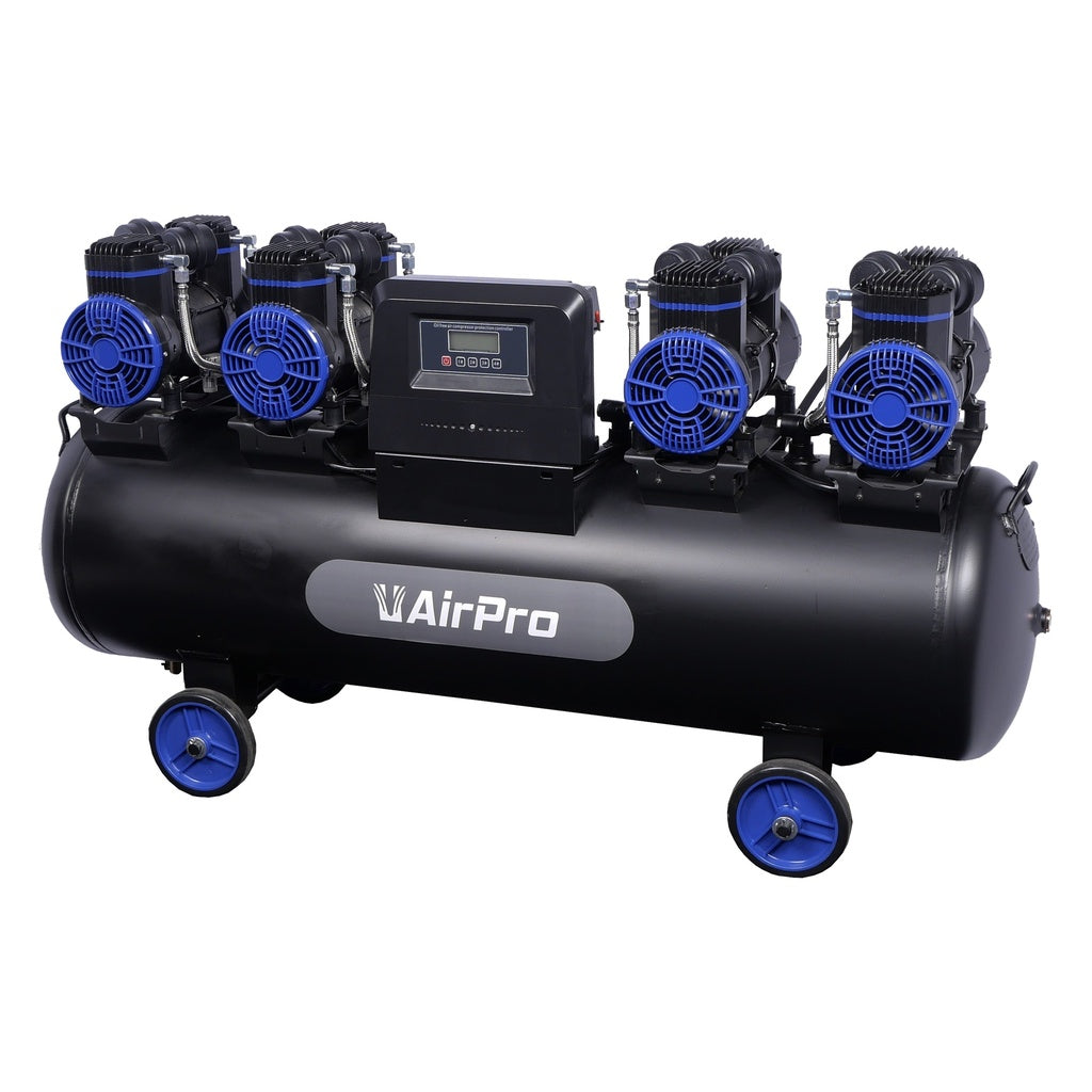 AirPro 380 L/min Ölfreier Flüsterkompressor, Silent Kompressor - 4x2 PS - 120 L Tankvolumen, 400V - CP56P4T120