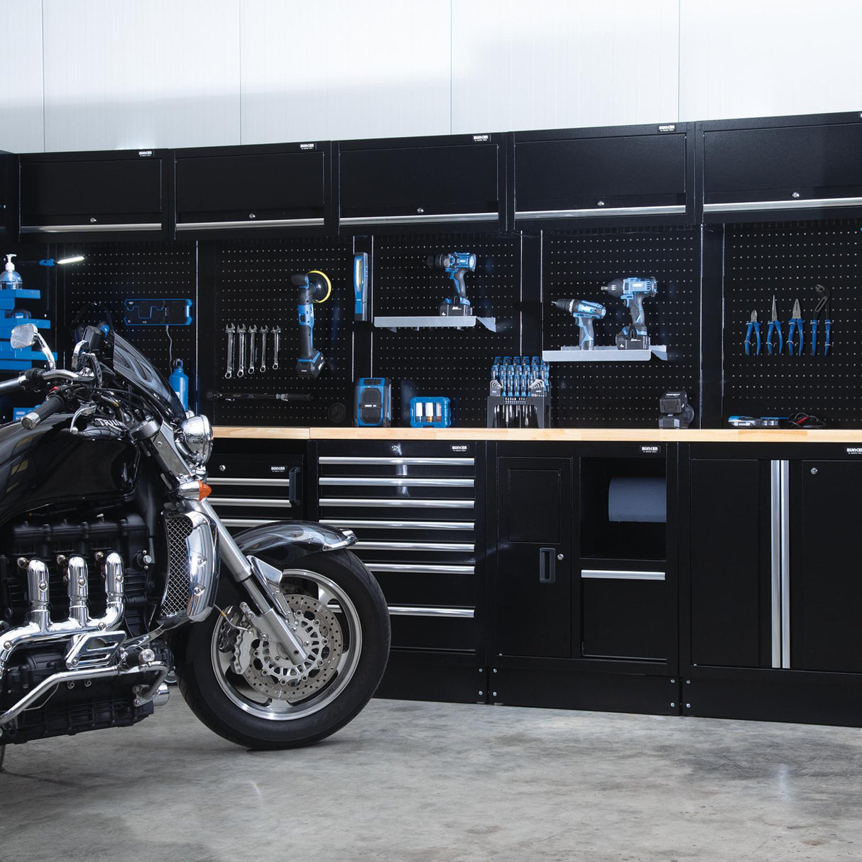 BUNKER 4915mm Modulare Werkstatteinrichtung Werkbank mit Hartholz-Arbeitsplatte - 25-teilig - D04390