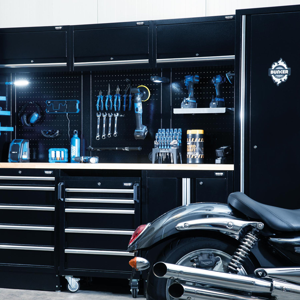 BUNKER 3240mm Modulare Werkstatteinrichtung Werkbank mit Hartholz-Arbeitsplatte - 16-teilig - D04398