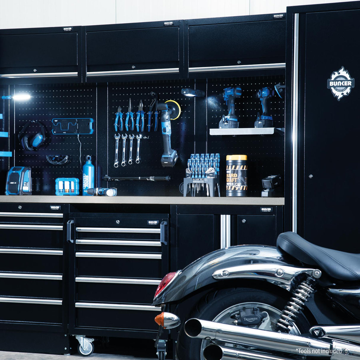 BUNKER 2960mm Modulare Werkstatteinrichtung Werkbank mit Hartholz-Arbeitsplatte - 15-teilig - D27203