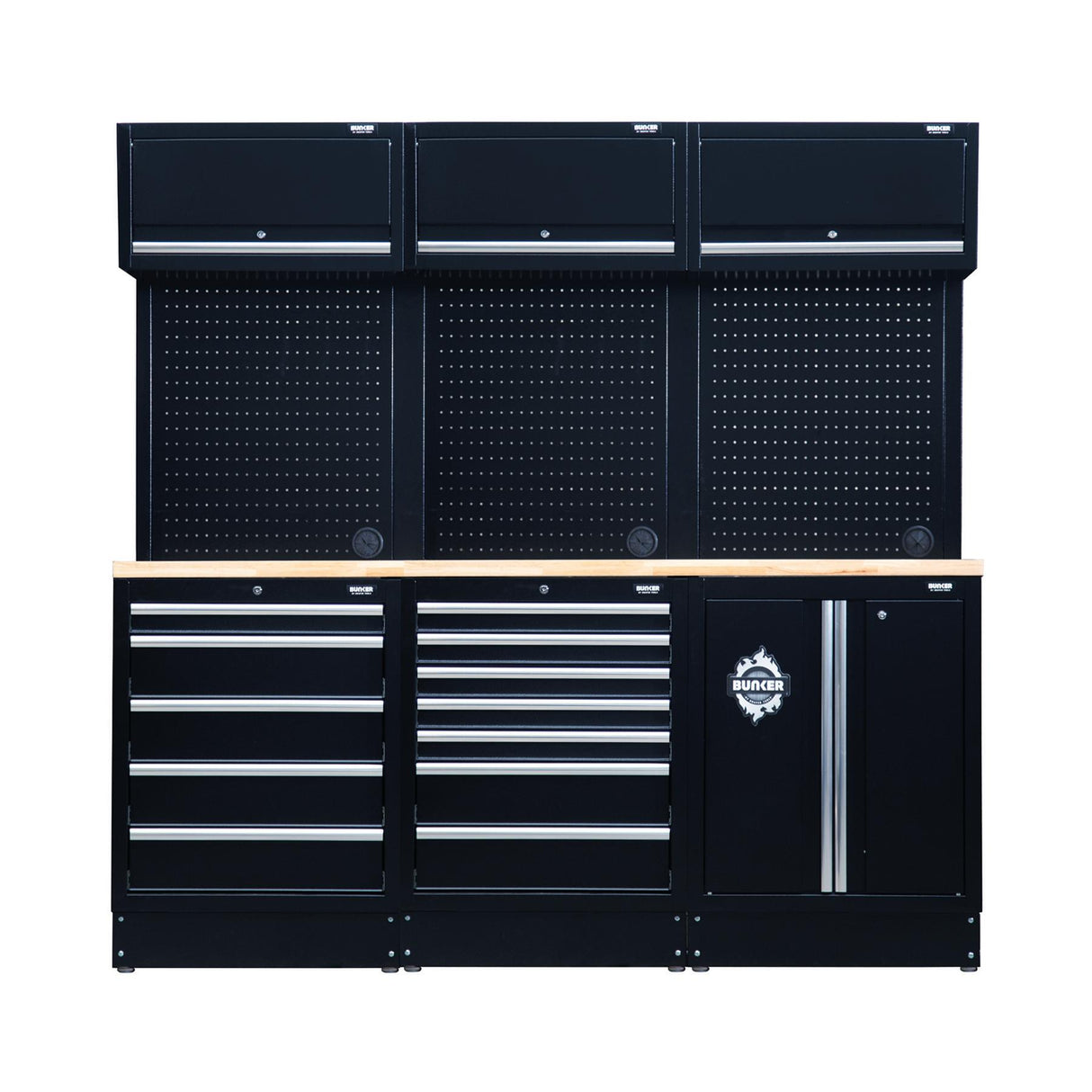 BUNKER 2040mm Modulare Werkstatteinrichtung Werkbank mit Hartholz-Arbeitsplatte - 14-teilig - D04411