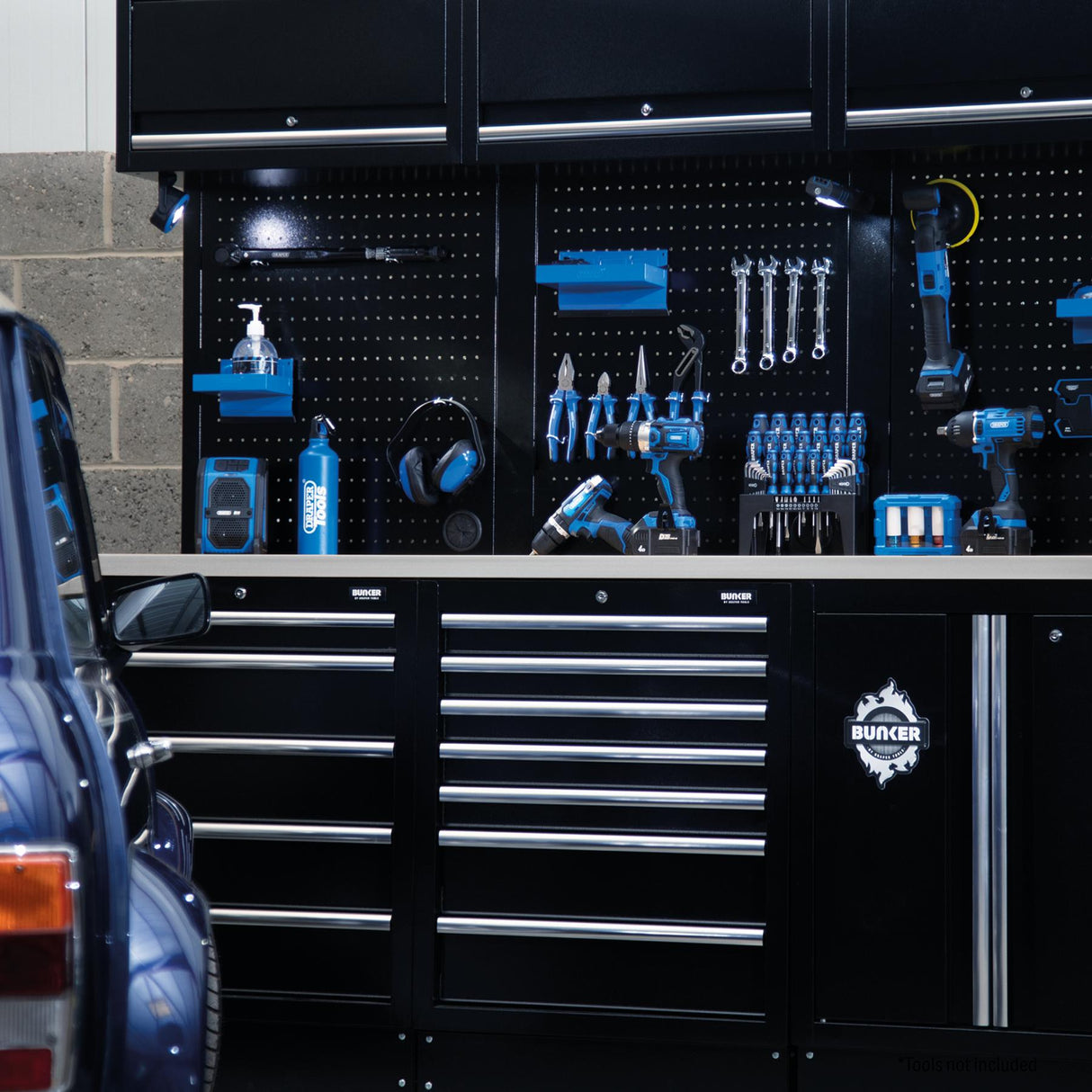 BUNKER 204cm Modulare Werkstatteinrichtung Werkbank mit Edelstahl-Arbeitsplatte - 14-teilig - D04415
