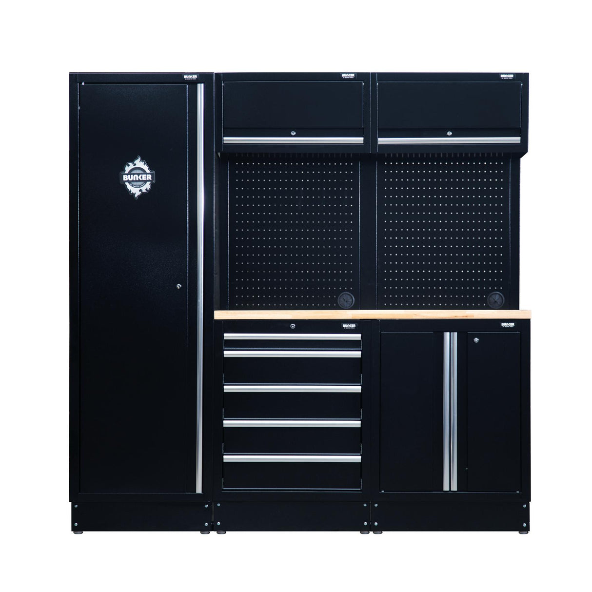 BUNKER 1960mm Modulare Werkstatteinrichtung Werkbank mit Hartholz-Arbeitsplatte - 11-teilig - D04488