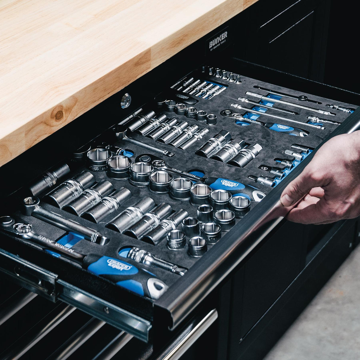 BUNKER 1960mm Modulare Werkstatteinrichtung Werkbank mit Hartholz-Arbeitsplatte - 11-teilig - D04488