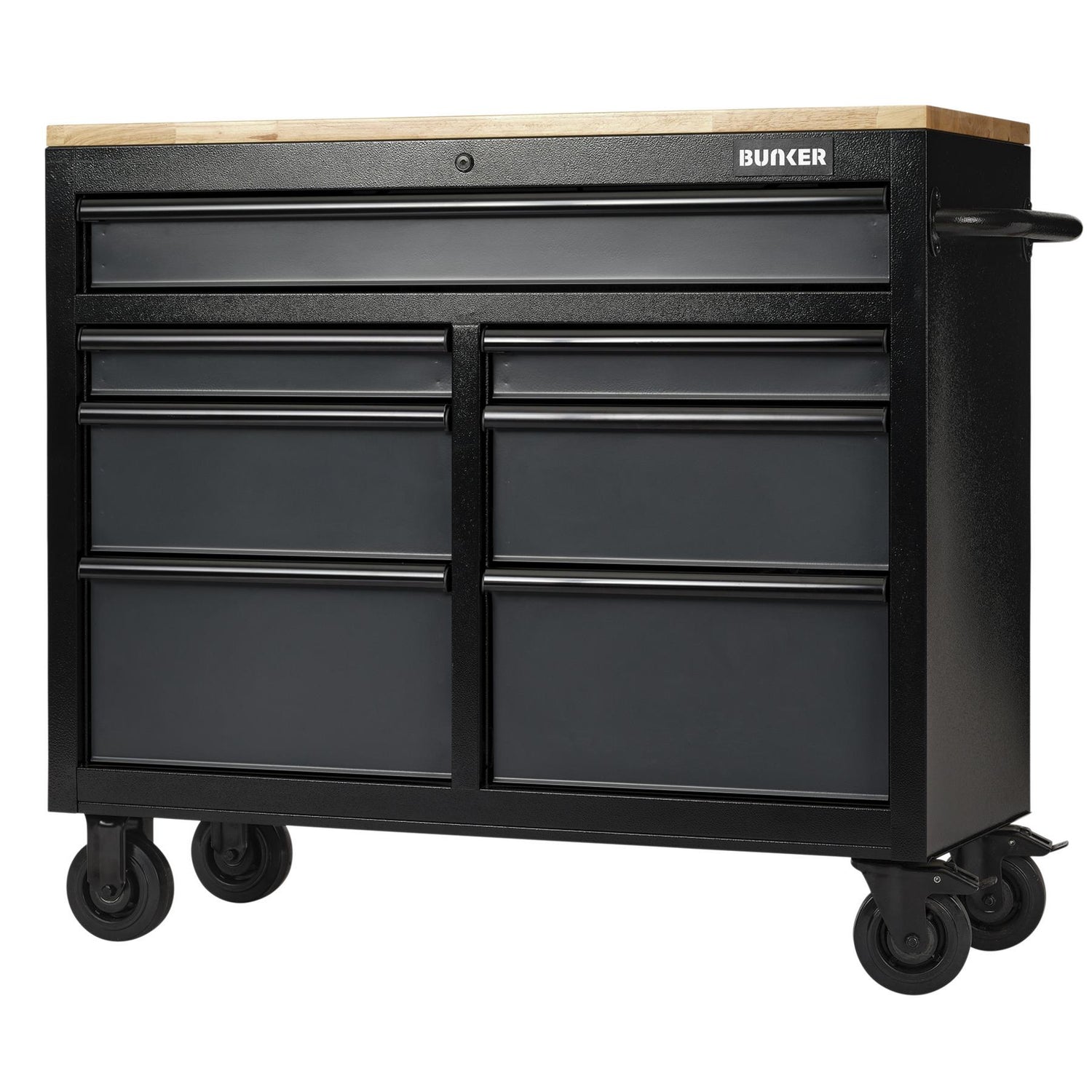BUNKER Profi Werkbank 41 Zoll, 104 cm - Grau - Werkbank mit Schubladen - 7 - Werkbank mit Rollen - D08216