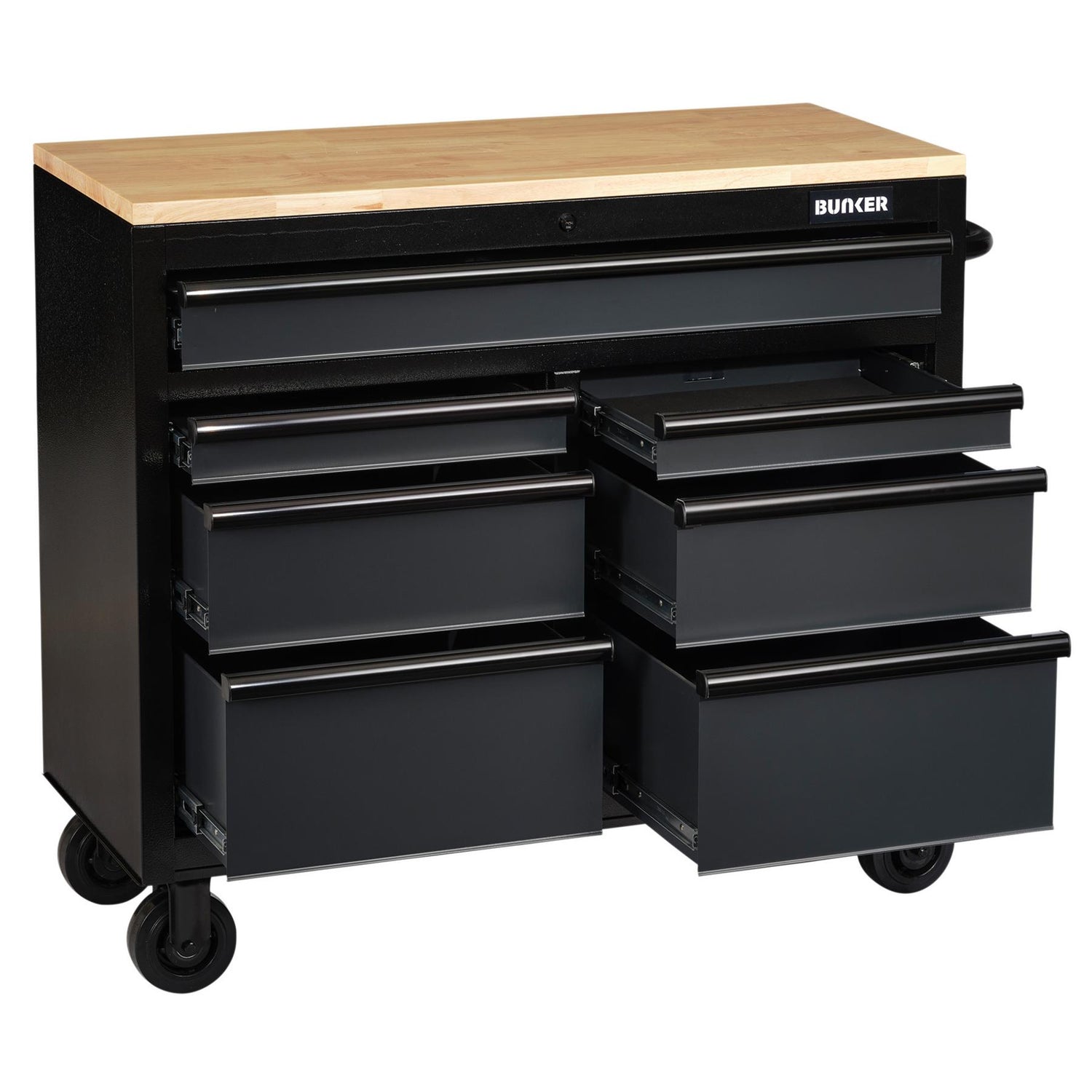 BUNKER Profi Werkbank 41 Zoll, 104 cm - Grau - Werkbank mit Schubladen - 7 - Werkbank mit Rollen - D08216