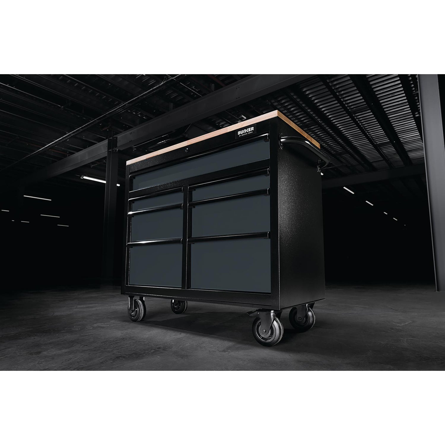 BUNKER Profi Werkbank 41 Zoll, 104 cm - Grau - Werkbank mit Schubladen - 7 - Werkbank mit Rollen - D08216