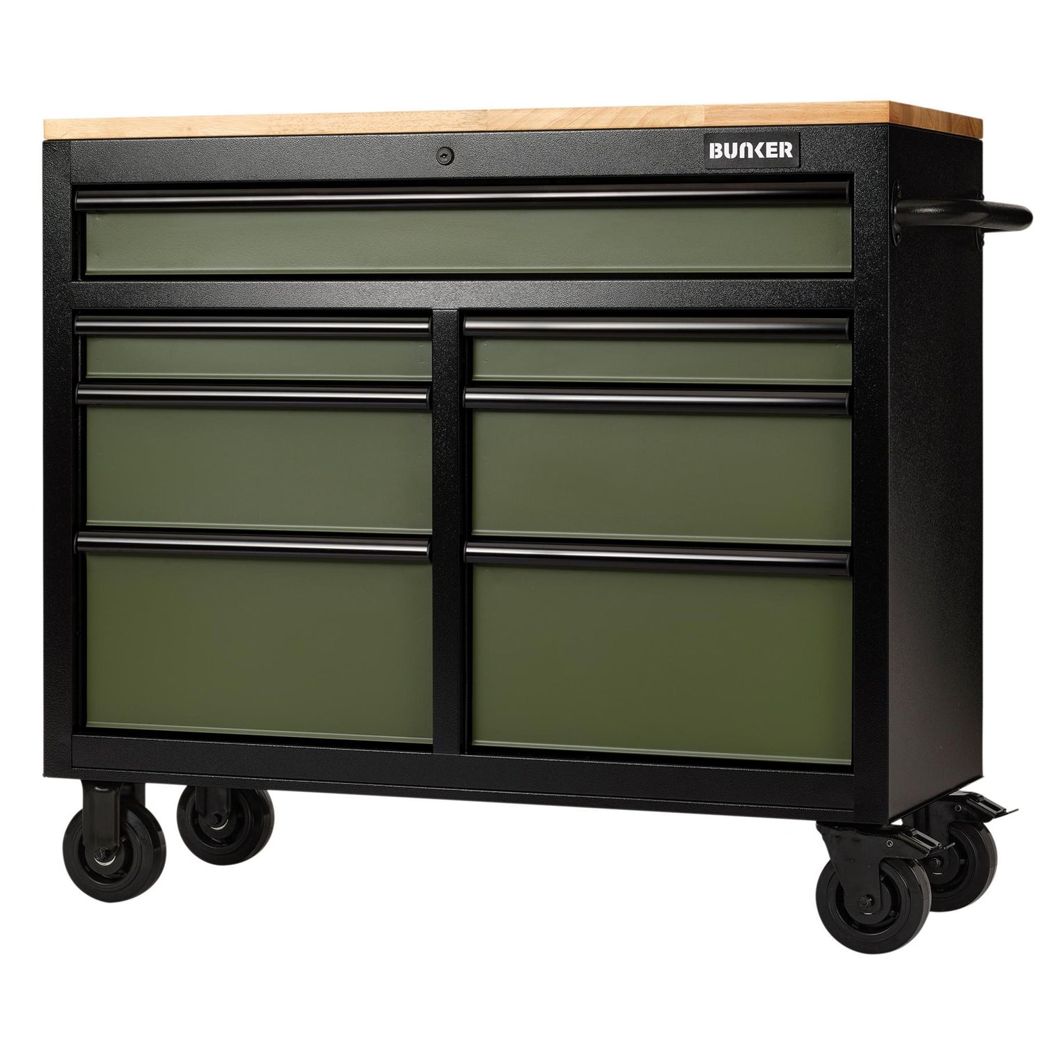BUNKER Profi Werkbank  41 Zoll, 104 cm - Grün  - Werkbank mit Schubladen - 7 - Werkbank mit Rollen - D08221
