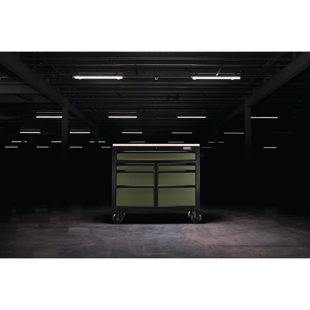 BUNKER Profi Werkbank  41 Zoll, 104 cm - Grün  - Werkbank mit Schubladen - 7 - Werkbank mit Rollen - D08221