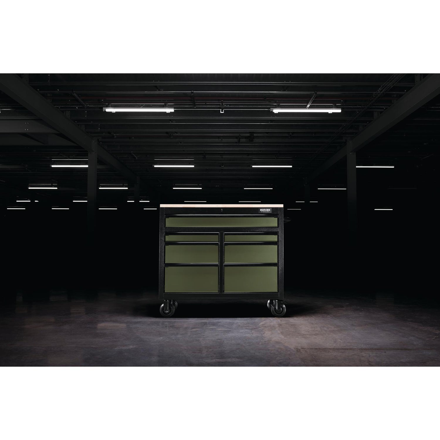 BUNKER Profi Werkbank  41 Zoll, 104 cm - Grün  - Werkbank mit Schubladen - 7 - Werkbank mit Rollen - D08221