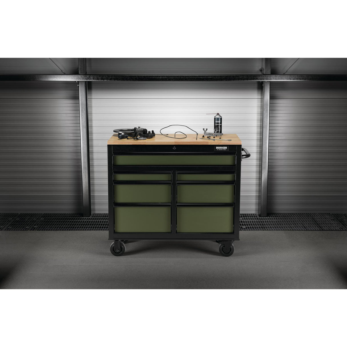 BUNKER Profi Werkbank  41 Zoll, 104 cm - Grün  - Werkbank mit Schubladen - 7 - Werkbank mit Rollen - D08221