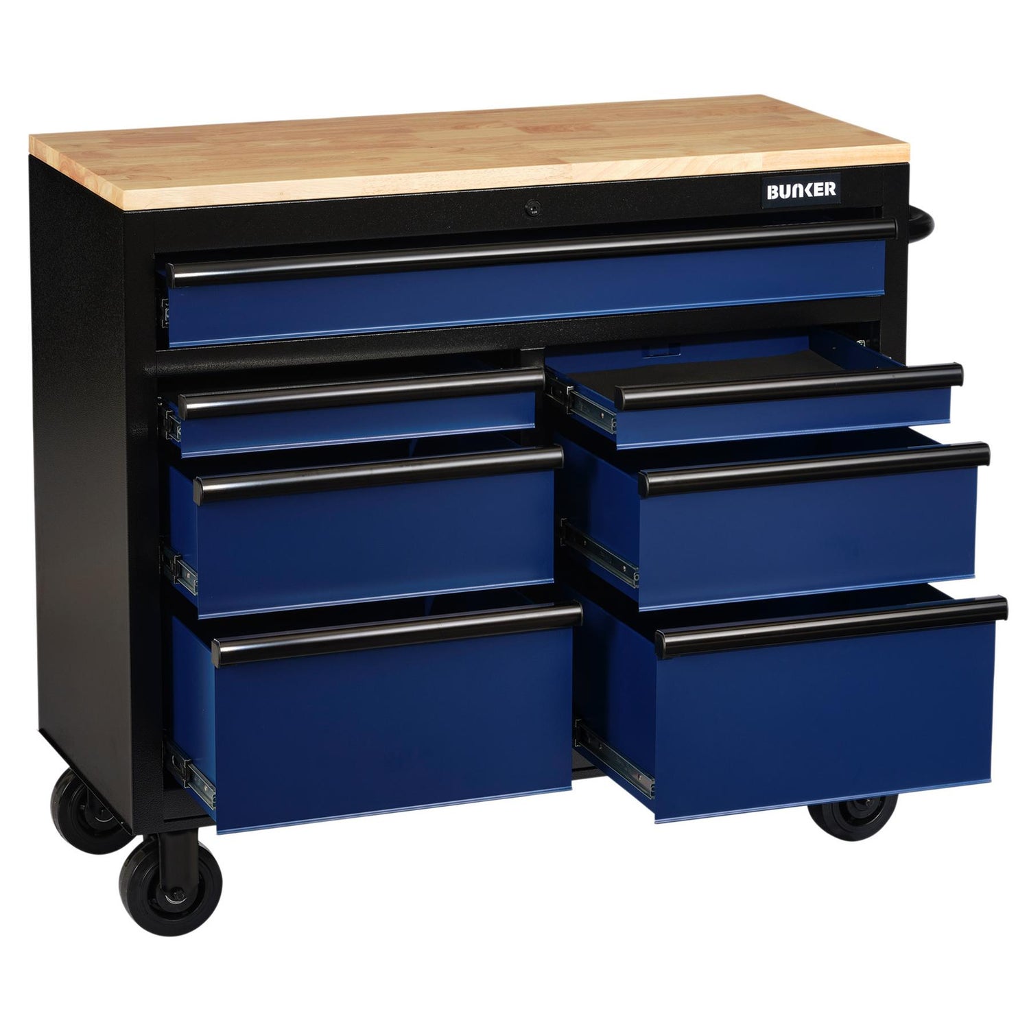 BUNKER Profi Werkbank  41 Zoll, 104 cm - Blau  - Werkbank mit Schubladen - 7 - Werkbank mit Rollen - D08222