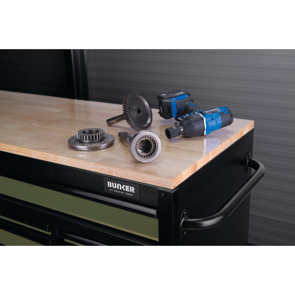 BUNKER Profi Werkbank mit Rollen 56 Zoll, 155 cm - Blau - Werkbank mit Schubladen - 10 Schubladen - D08236