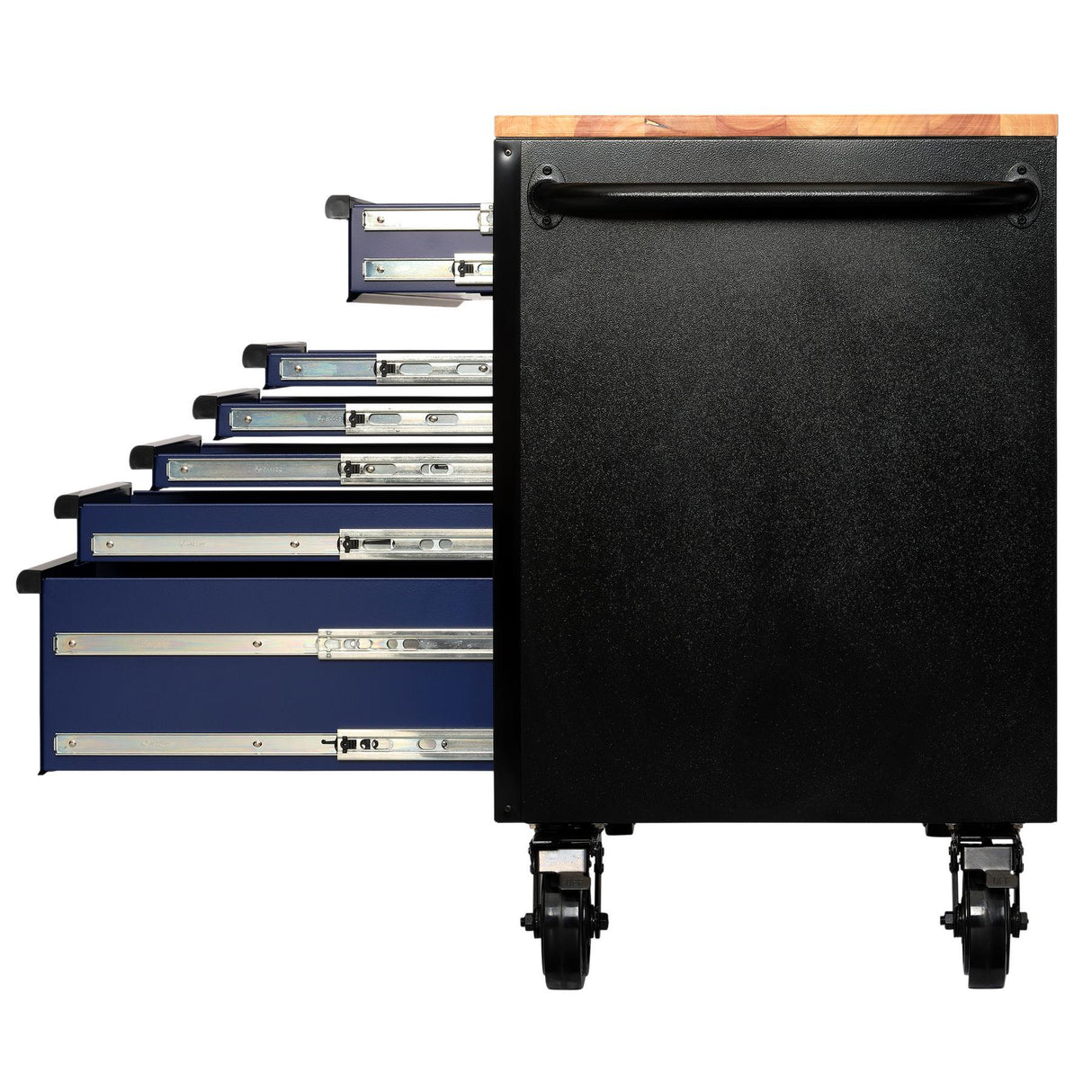 BUNKER Profi Werkbank 56 Zoll, 155 cm - Blau - Werkbank mit Schubladen - 10 - Werkbank mit Rollen - D08237