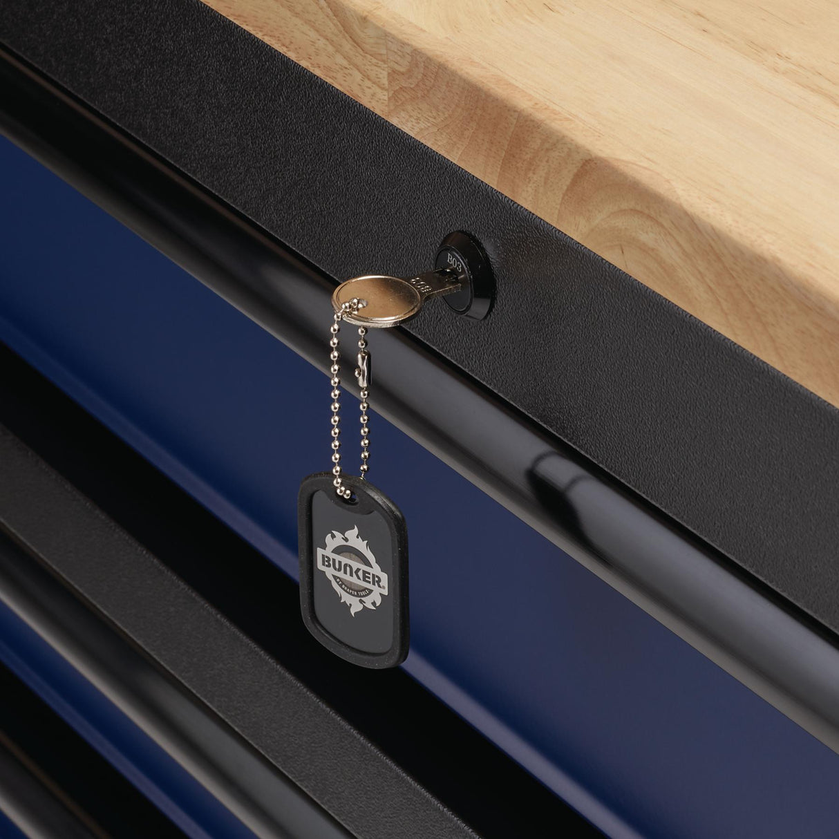 BUNKER Profi Werkbank 56 Zoll, 155 cm - Blau - Werkbank mit Schubladen - 10 - Werkbank mit Rollen - D08237
