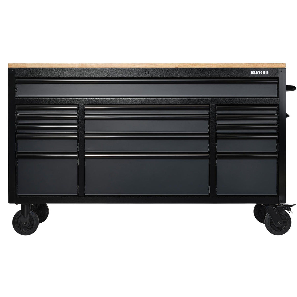 BUNKER Profi Werkbank 61 Zoll (155 cm) Grau - Werkbank mit Rollen - Werkbank mit Schubladen 15 - D08238