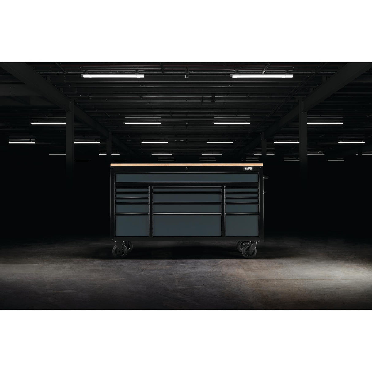 BUNKER Profi Werkbank 61 Zoll (155 cm) Grau - Werkbank mit Rollen - Werkbank mit Schubladen 15 - D08238