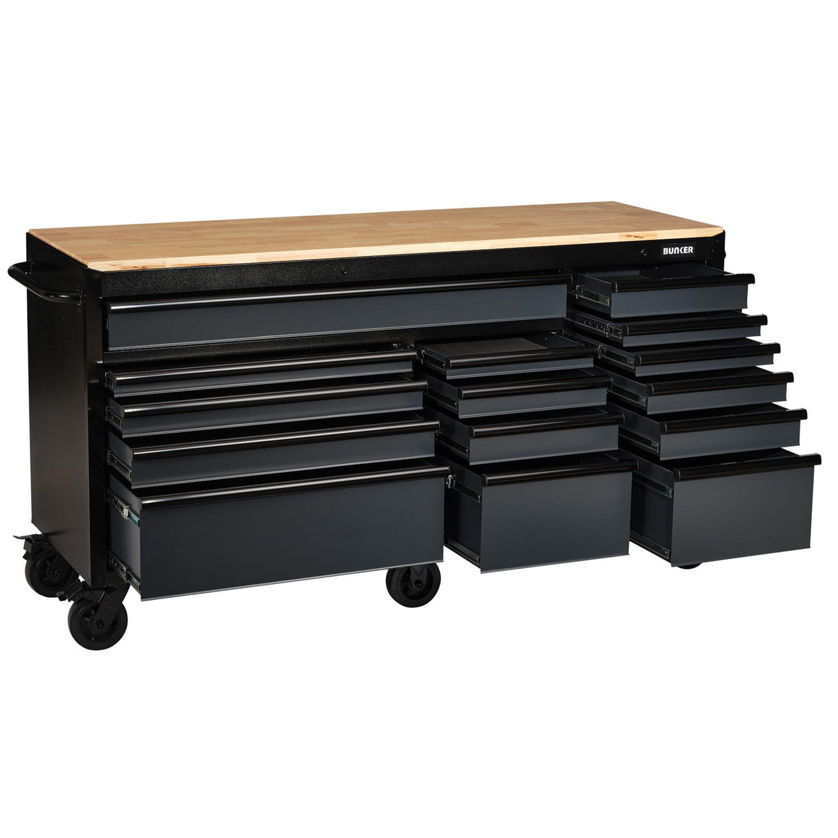 BUNKER Profi Werkbank mit Schubladen 72 Zoll (183 cm) in Grau - Werkbank mit Rollen - 15 Schubladen - D08241
