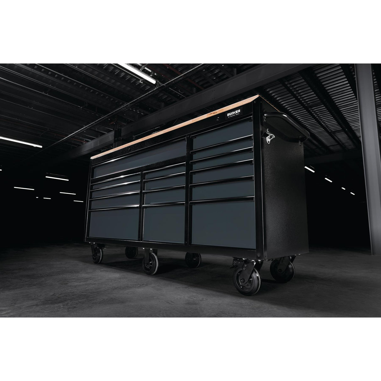 BUNKER Profi Werkbank mit Schubladen 72 Zoll (183 cm) in Grau - Werkbank mit Rollen - 15 Schubladen - D08241