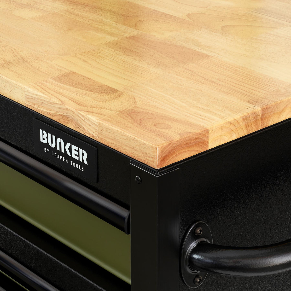 BUNKER Profi Werkbank mit Schubladen 61 Zoll, 155 cm - Grün - Werkbank mit Rollen - 15 Schubladen - D10368