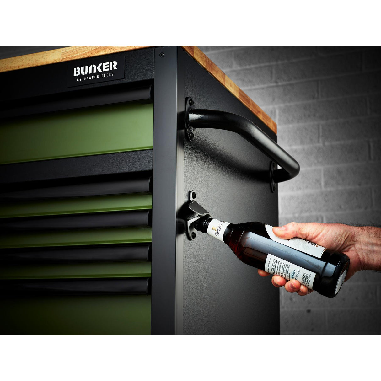 BUNKER Profi Werkbank mit Schubladen 61 Zoll, 155 cm - Grün - Werkbank mit Rollen - 15 Schubladen - D10368