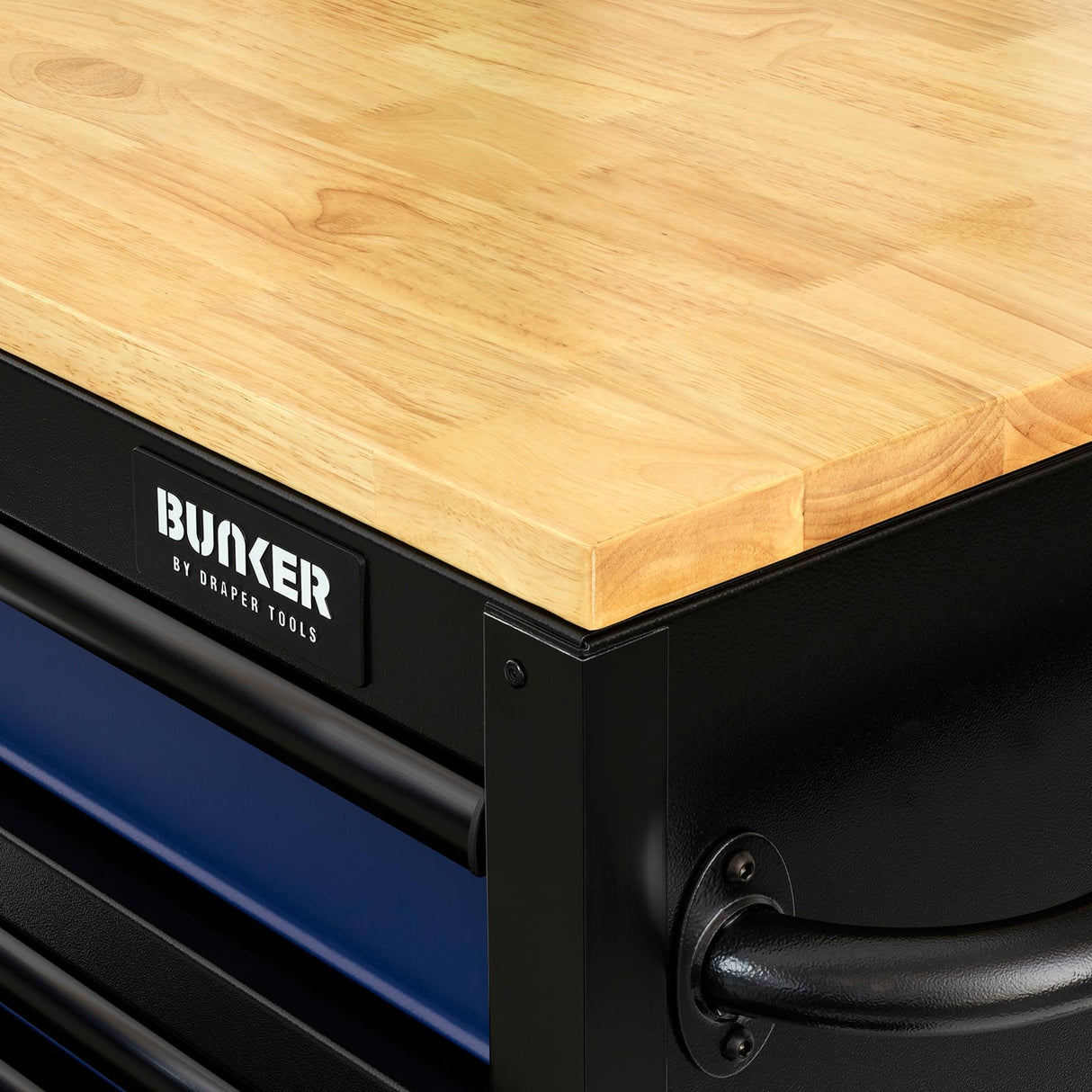 BUNKER Profi Werkbank mit Rollen 61 Zoll, 155 cm - Blau - Werkbank mit Schubladen - 15 Schubladen - D10747