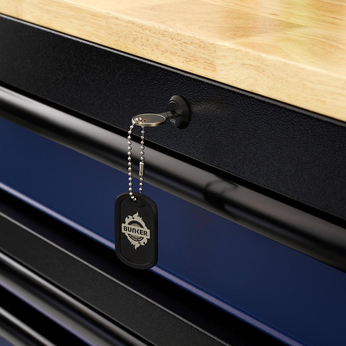 BUNKER Profi Werkbank mit Rollen 61 Zoll, 155 cm - Blau - Werkbank mit Schubladen - 15 Schubladen - D10747