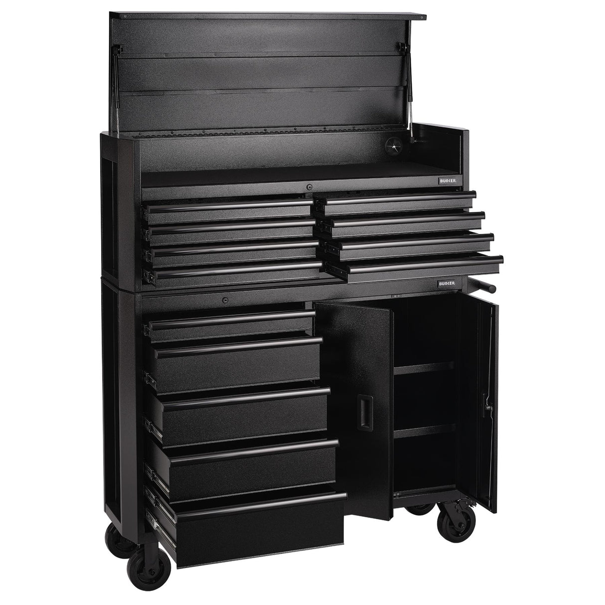 BUNKER Werkzeugwagen mit Topcase, 13 Soft-Close-Schubladen, 131cm, schwarz D24249
