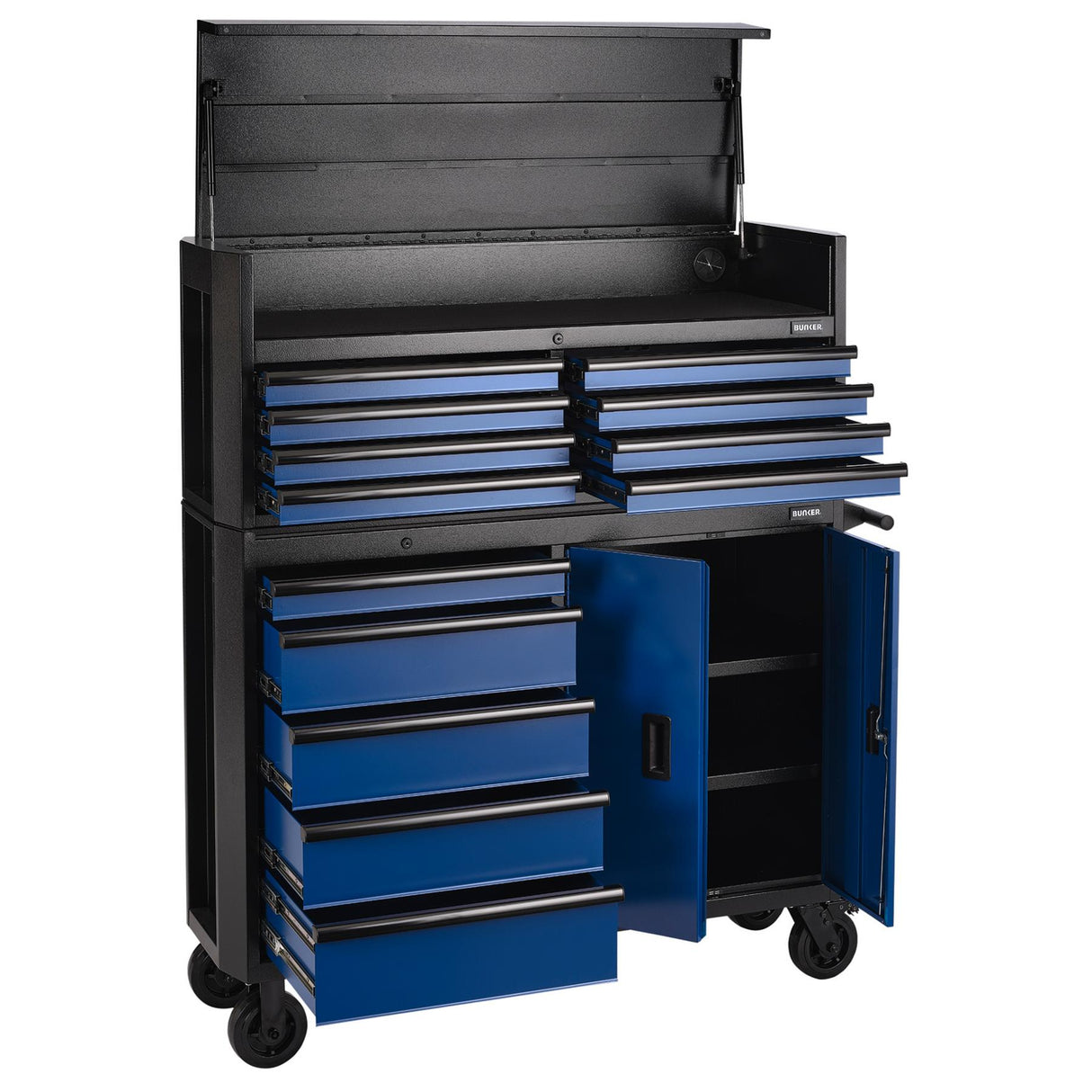 BUNKER Werkzeugwagen mit Topcase, 13 Soft-Close-Schubladen, 131cm, blau D24254