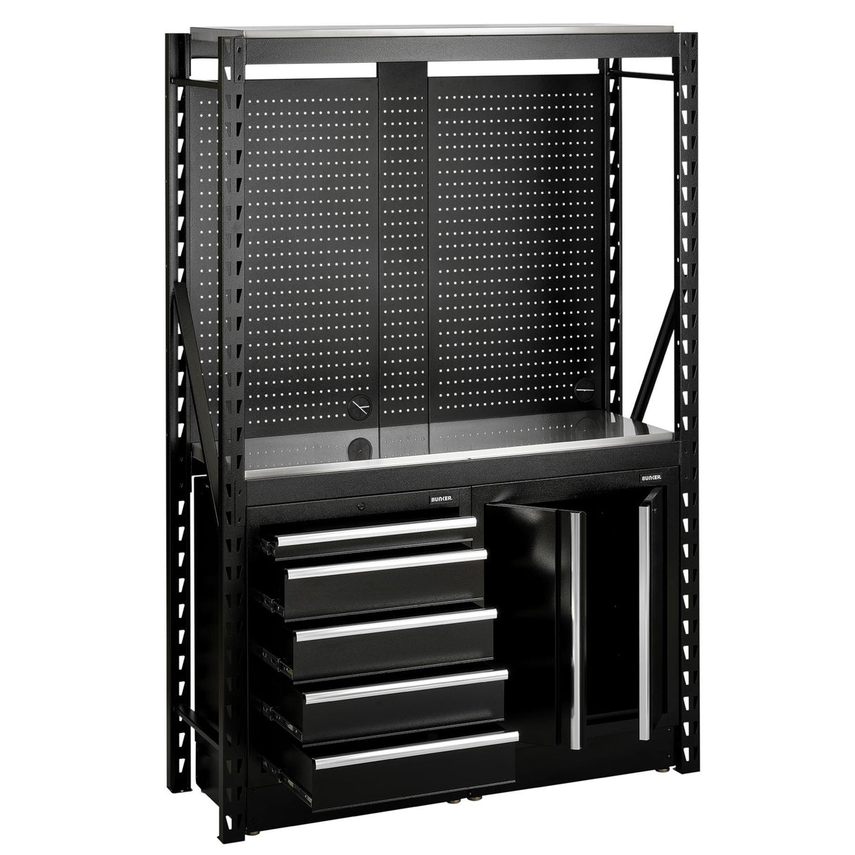 BUNKER Modular Regalsystem Combo Werkstatteinrichtung Regal Werkbank mit Edelstahl-Arbeitsplatte - 15-teilig - D27972