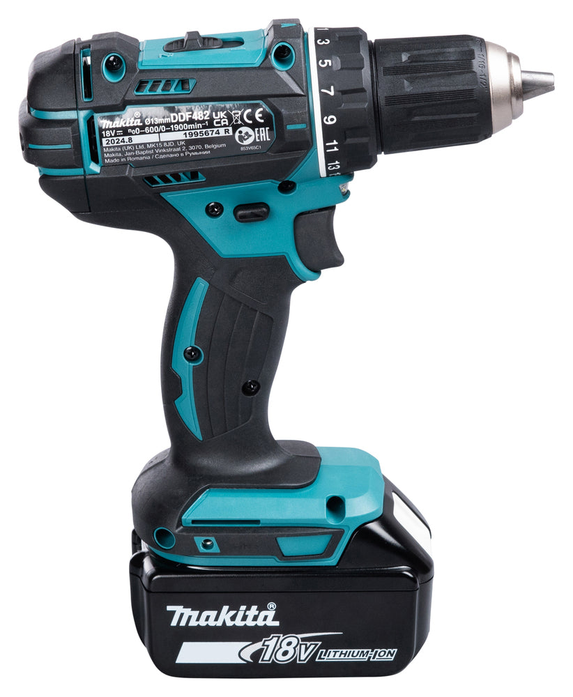 Makita Akku-Bohrschrauber 18V | 21 Drehmomentstufen, Vollmetall-Getriebe & XPT-Schutz - DDF482RFJ