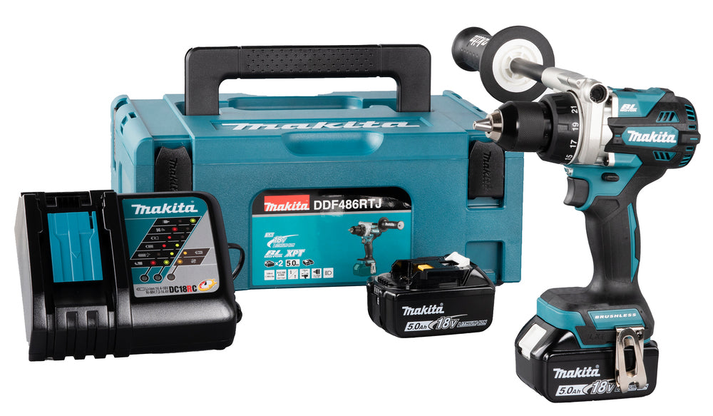 Makita Akku-Bohrschrauber 18V | Brushless, Vollmetall-Getriebe & Doppel-LED - DDF486RTJ