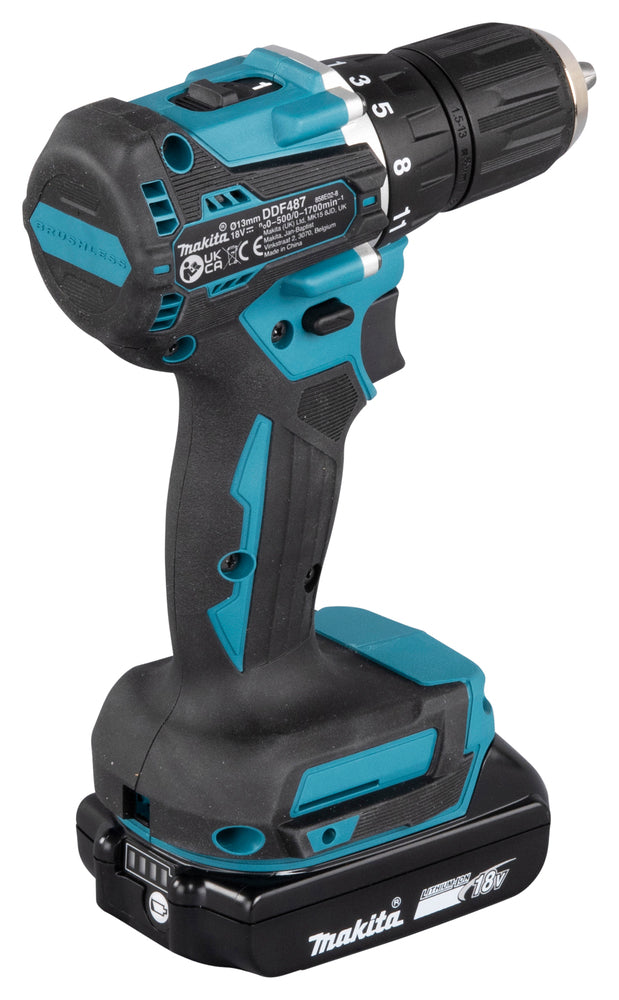 Makita Akku-Bohrschrauber 18V | ergonomischer Softgrip, kompakt & LED-Licht - DDF487RAJ