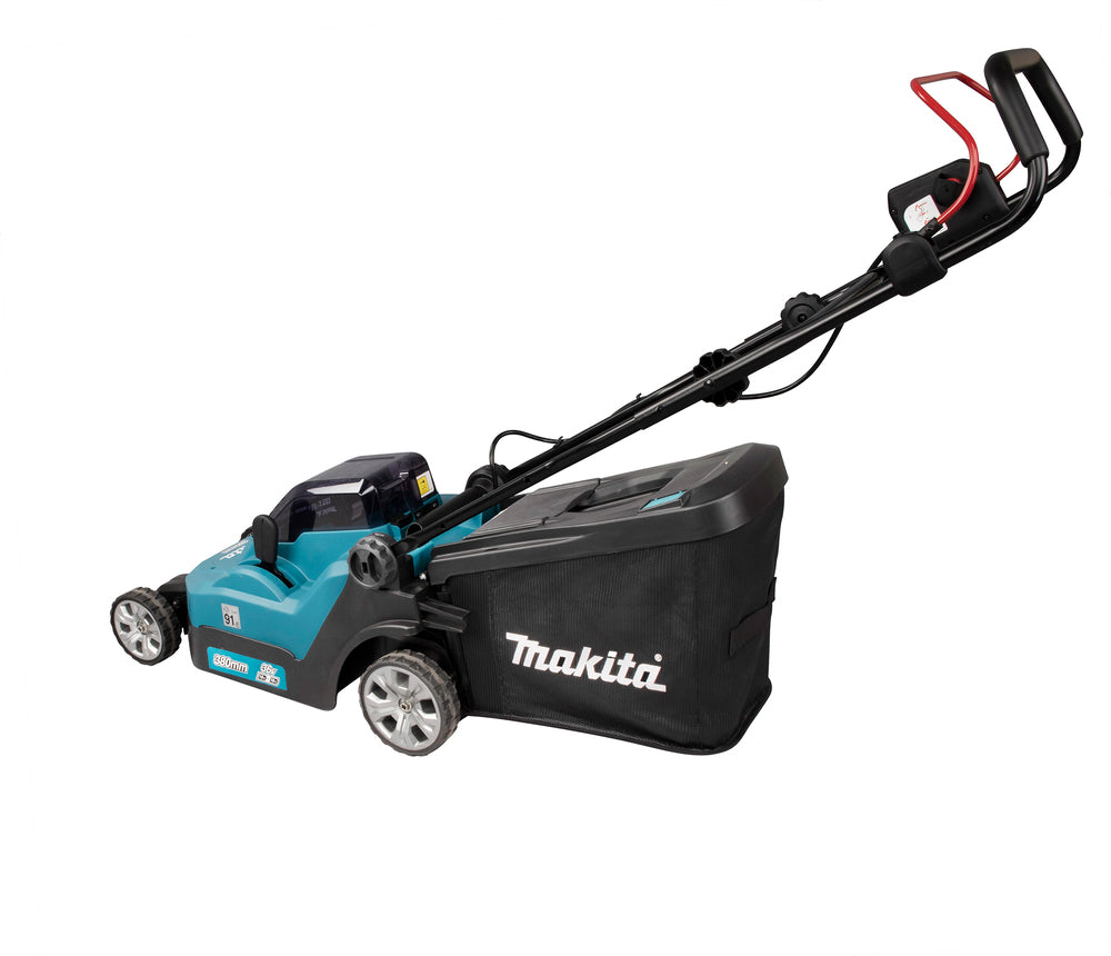 Makita Akku-Rasenmäher 2x18 V mit Kunststoffdeck – 38 cm Schnittbreite inkl. Ladegerät & Akkus - DLM382PM2